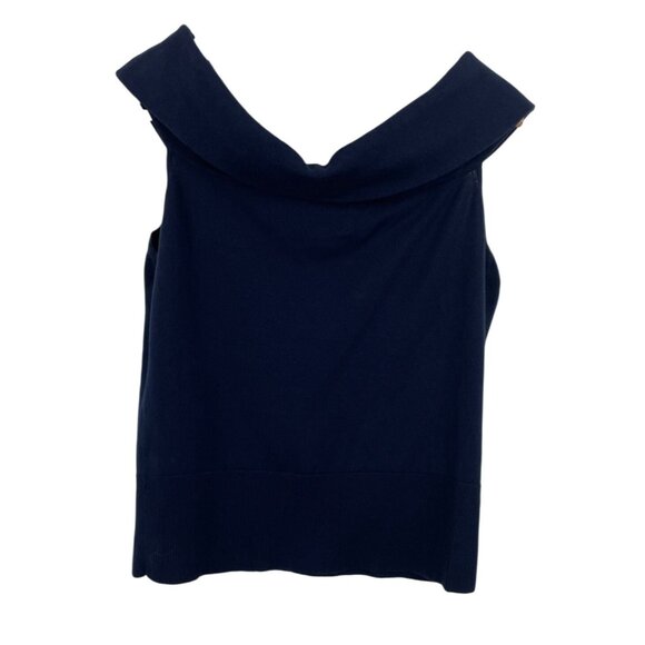 American Living Womens Navy Sleeveless Knit Top With Folded Collar Size Large - Picture 4 of 8